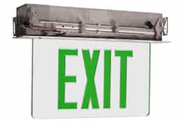 GP Edge Lit Recessed Exit Sign w/ White Housing, Green Letter