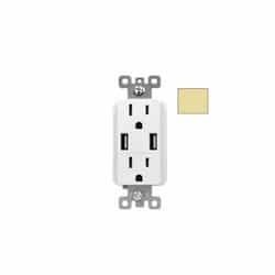 15A Duplex Receptacle w/ 3.6A Dual USB, TR, 120V, Ivory