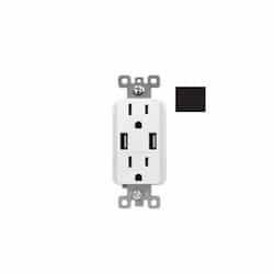 15A Duplex Receptacle w/ 3.6A Dual USB, TR, 120V, Black