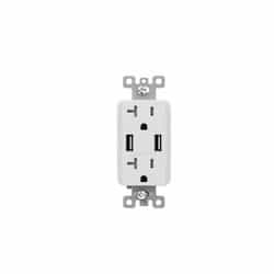 20A Duplex Receptacle w/ 3.6A Dual USB, TR, 120V, White