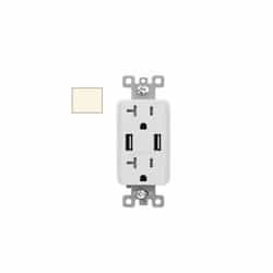 20A Duplex Receptacle w/ 3.6A Dual USB, TR, 120V, Light Almond