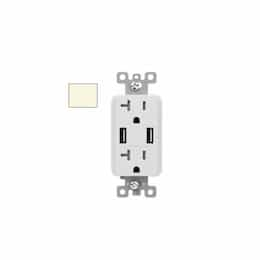 20A Duplex Receptacle w/ 3.6A Dual USB, TR, 120V, Light Almond