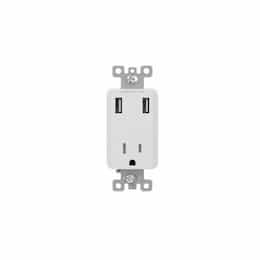 15A Single Receptacle w/ 3.6A Dual USB, TR, 120V, White