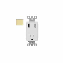 15A Single Receptacle w/ 3.6A Dual USB, TR, 120V, Ivory