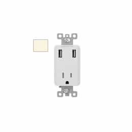 15A Single Receptacle w/ 3.6A Dual USB, TR, 120V, Light Almond