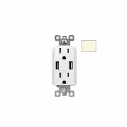 15A Duplex Receptacle w/ 3.0A Dual USB, TR, 120V, Light Almond