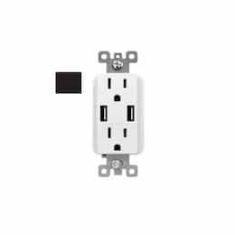 15A Duplex Receptacle w/ 5.4A Dual Type A USB, TR, 125V, Black