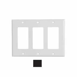 3-Gang Standard Wall Plate, Decora, Plastic, Black