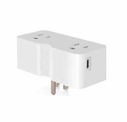 15A Double Outlet Travel Adapter w/ Type A & C USB, 125V