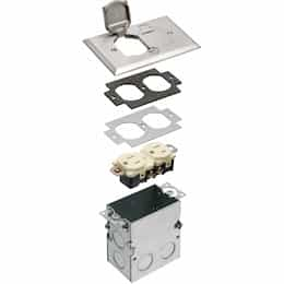 1-Gang Floor Box Kit w/ Flip Lid & Receptacle, Steel, Nickel