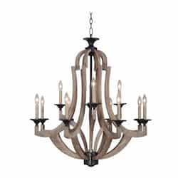 Winton Chandelier w/o Bulbs, 12 Lights, E12, Weathered Pine/Bronze