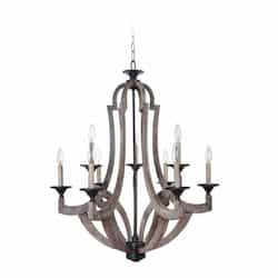 Winton Chandelier w/o Bulbs, 9 Lights, E12, Weathered Pine/Bronze