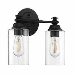 Dardyn Vanity Light Fixture w/o Bulbs, 2 Lights, Flat Black & Clear