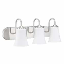 Gwyneth Vanity Light Fixture w/o Bulbs, 3 Lights, Nickel/White Glass