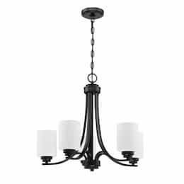 Bolden Chandelier Fixture w/o Bulbs, 5 Lights, Flat Black/White Glass