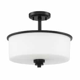 Bolden Semi Flush Fixture w/o Bulbs, 2 Lights, Flat Black/White Glass