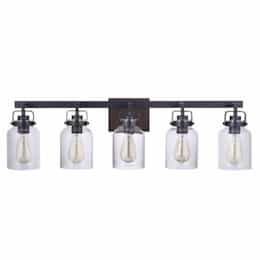 Foxwood Vanity Light Fixture w/o Bulbs, 5 Lights, Flat Black/Dark Teak