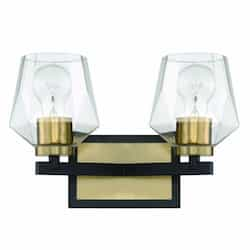 Avante Grand Vanity Light Fixture w/o Bulbs, 2 Lights, Black/Brass