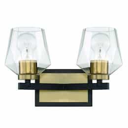Avante Grand Vanity Light Fixture w/o Bulbs, 2 Lights, Black/Brass