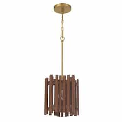 Freeform Pendant Fixture w/o Bulb, 1 Light, E26, Satin Brass/Walnut