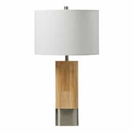 Wood and Metal Base Table Lamp Fixture w/o Bulb, Natural Wood/Nickel