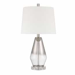 Glass and Metal Base Table Lamp Fixture w/o Bulb, White/Nickel