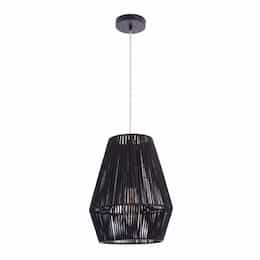 Woven Rattan Shade Pendant Light w/o Bulb, 1 Light, E26, Flat Black