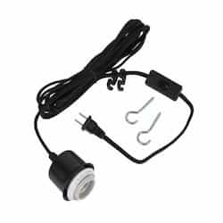 Swag Hardware Kit w/ 15-ft Black Cloth Cord & Socket, E26, Flat Black