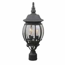 French Style Outdoor Post Mount w/o Bulb, 3 Light, E12, Textured Black