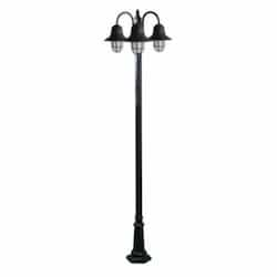 18W LED Three Headed Post Light Fixture w/ Guard, A19, 120V, 3000K, BK