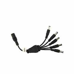 5-Way DC Splitter Plugs, 22/2 AWG, Black, 5-Pack