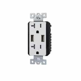 Enerlites 20 Amp Interchangeable Dual USB Charger Tamper Resistant Duplex Receptacle, White