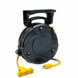 40-ft Retractable Cord Reel w/ (3) NEMA 5-15R Tri-Tap, 12/3 AWG, 125V