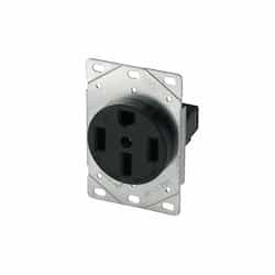 50A Flush Mount Power Receptacle, 3-Pole, 4-Wire, 125V/250V, Black