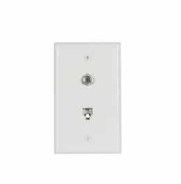 Flush Mount Wall Plates w/ Coax & Phone Jack, White 