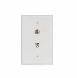 Flush Mount Wall Plates w/ Coax & Phone Jack, Mid-Size, White