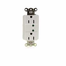 15 Amp Duplex Receptacle w/ LED Indicator, 2-Pole, 3-Wire, 125V, White