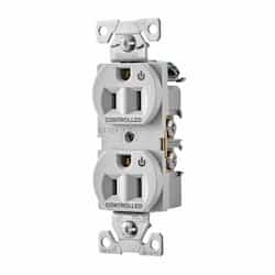 15 Amp Dual Controlled Duplex Receptacle, 2-Pole, #14-10 AWG, 125V, Gray