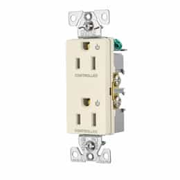 15 Amp Dual Controlled Decorator Receptacle, 2-Pole, #14-10 AWG, 125V, Light Almond