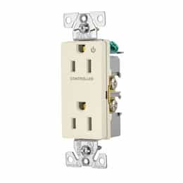 15 Amp Half Controlled Decorator Receptacle, 2-Pole, #14-10 AWG, 125V, Ivory