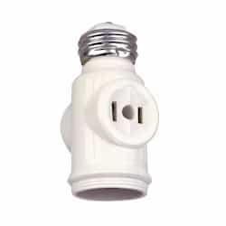 660W Socket Adapter w/ Keyless Switch, 1-15R NEMA, 125V, White