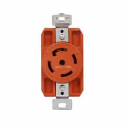 30 Amp Single Receptacle, Isolated Ground, 4-Pole, 5-Wire, #14 - #8 AWG, 480V, Orange