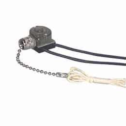 6 Amp Pull Chain Canopy Switch, Single-Pole, 18 AWG, 125V-250V, Nickel