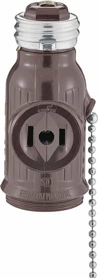 Eaton Wiring 660W Socket Adapter, Medium Base w/2 Receptacles, Pull Chain, 125V, BR