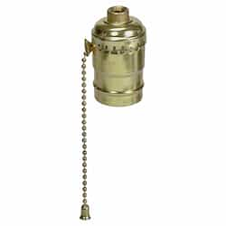 660W Lampholder, Pull Chain, 1-CCT, Push Thru, Med. Base, 250V, Brass