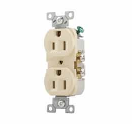 15 Amp Duplex Receptacle, PVC, Commercial, Ivory