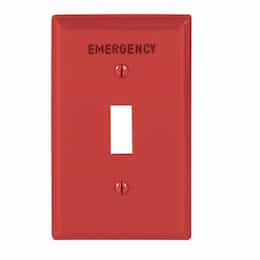 1-Gang Toggle Wallplate, EMERGENCY, Pre-marked, Red