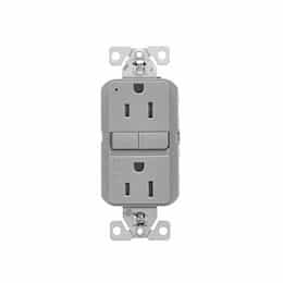 15A Slim GFCI Receptacle Outlet, #14-10 AWG, 125V, Gray