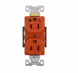 15 Amp Duplex Receptacle, Standard Size, Isolated Ground, Orange