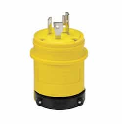 20 Amp Locking Plug, Watertight, NEMA L5-20, Yellow/Black